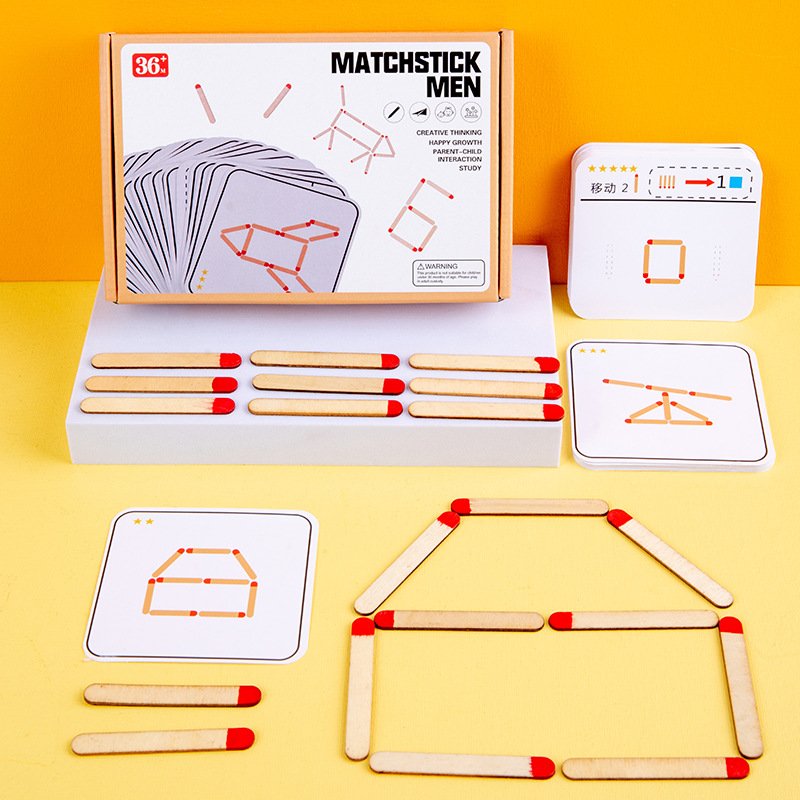 Wooden Matchstick Puzzle Game DIY Math Logic Thinking Training Board Game Educational Toys For Kids Birthday Christmas Gifts 