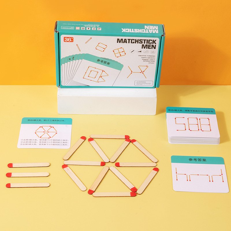 Wooden Matchstick Puzzle Game DIY Math Logic Thinking Training Board Game Educational Toys For Kids Birthday Christmas Gifts 