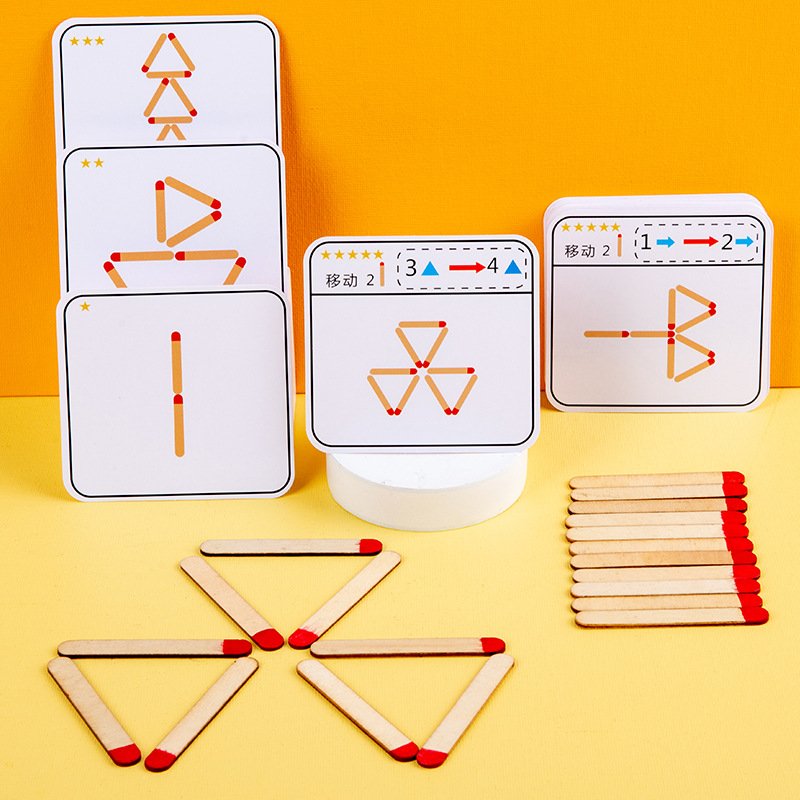 Wooden Matchstick Puzzle Game DIY Math Logic Thinking Training Board Game Educational Toys For Kids Birthday Christmas Gifts 