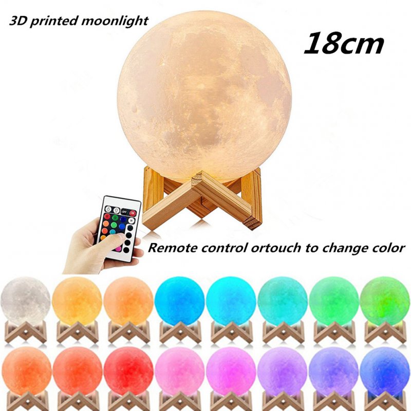 LED 16 Colors 3D Printing Warm Moon Lamp