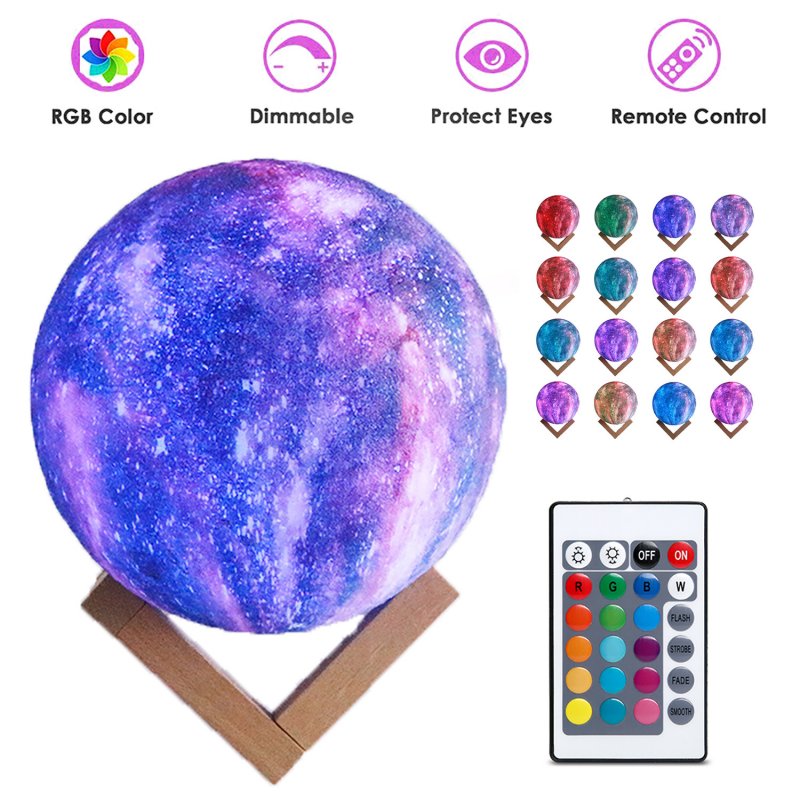 LED 3D Moon Kamp with Colored Drawing Surface Remote Control 16 Colors+Touch Function 10cm