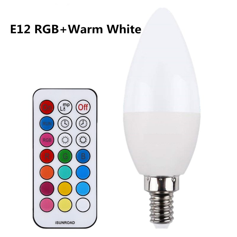 LED 85-265V 3W RGBW Bulb Candle Light Bulb Lamp with Remote Control for KTV Party Stage Decor RGB+ warm white_E12 C37
