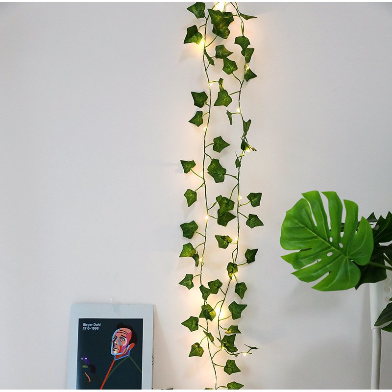 LED Artificial Plants String Light Green Maple Leaves Lamp Garland DIY Battery Powered Hanging Lighting  Maple leaf green_2m 20LED