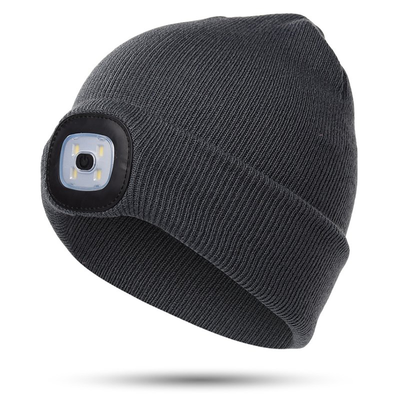 LED Beanie With Light, Kids Rechargeable 4LED Headlamp Hat, Winter Warm Unisex Knitted Hat For Outdoor Dog Walking Camping Running Hiking, Gifts For Boys Girls dark gray