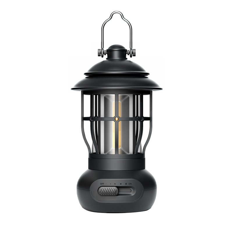 LED Camping Lanterns Retro Battery Powered Portable Lights 300LM 5-Level Dimmable Rechargeable LED Flashlight With Hanging Hook For Outdoor Camping Hiking Fishing L792R black