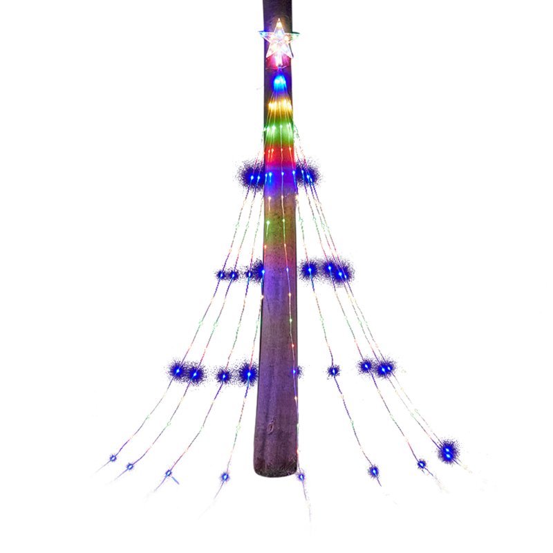 LED Christmas Tree Star Waterfall Lights With Remote Control 8 Lighting Modes IP44 Waterproof String Light For Outdoor Christmas Decorations USB colorful