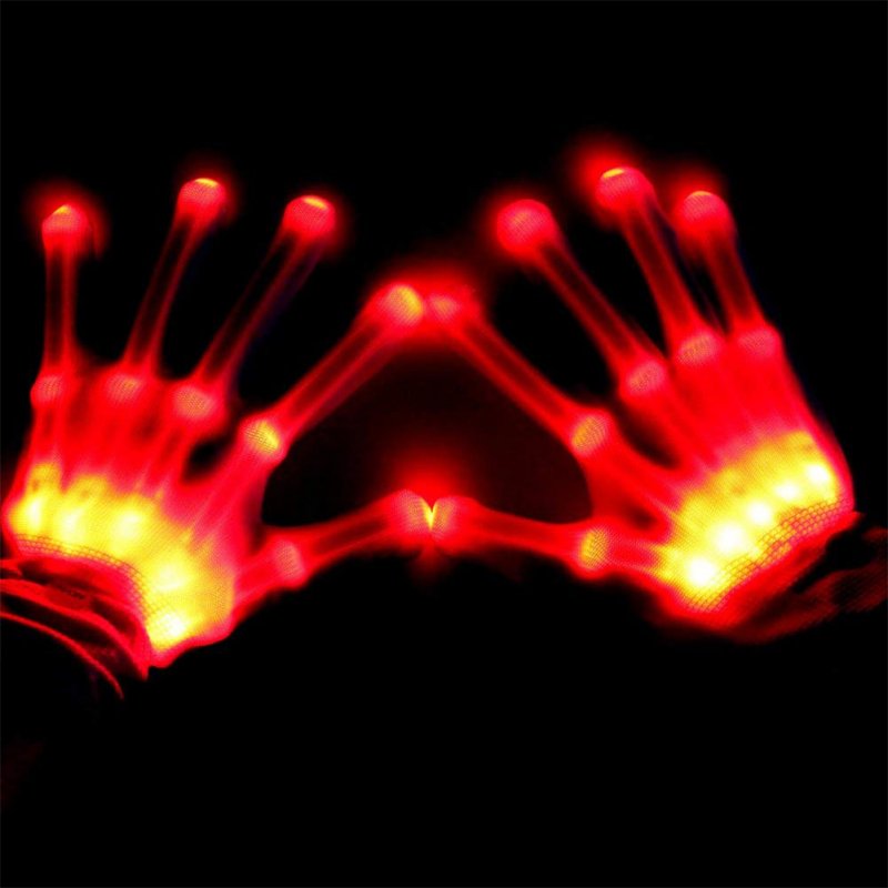 LED Color Changing Flashing Skeleton Gloves Novelty Halloween Costume Party Concert Prop red light