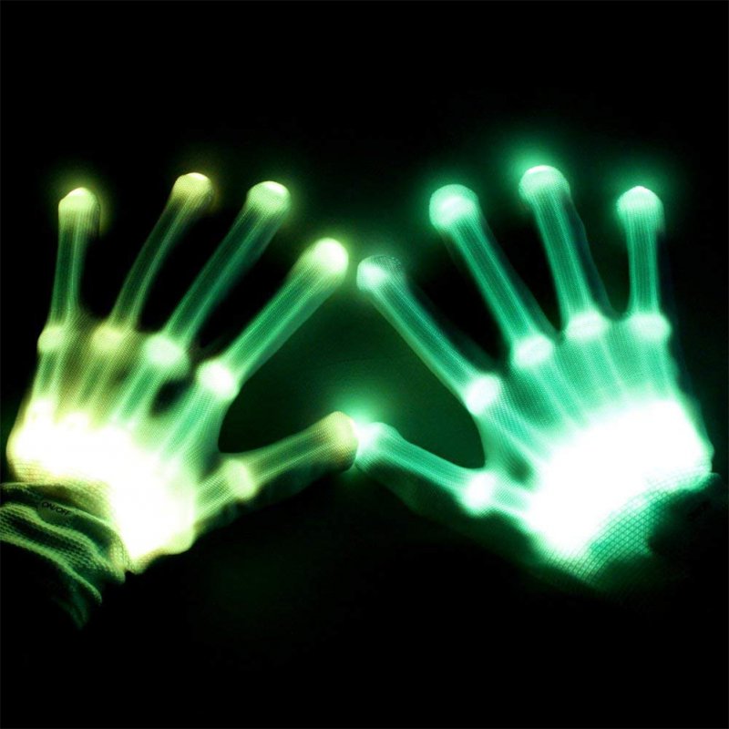 LED Color Changing Flashing Skeleton Gloves Novelty Halloween Costume Party Concert Prop Green light