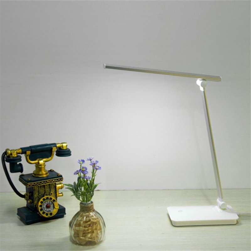 LED Desk Lamp Eye-caring Table Lamps Dimmable Office Lamp with USB Charging Port Night Light Silver_Rechargeable dimming color tone + usb cable