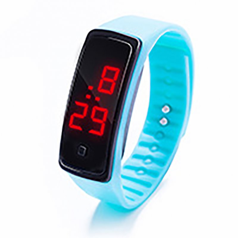 LED Digital Display Bracelet Watch Children's Students Silica Gel Sports Watch Lake blue