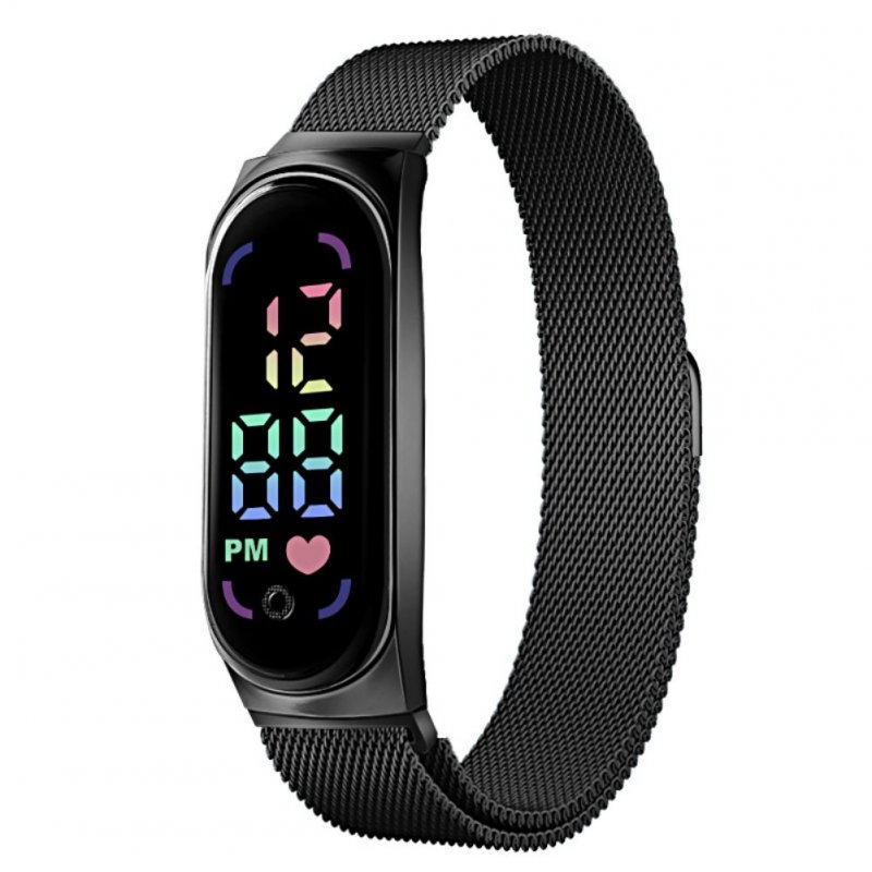 LED Electronic Watch Fashion Touch Screen Waterproof Wristwatch With Magnetic Milanese Band For Men Women black