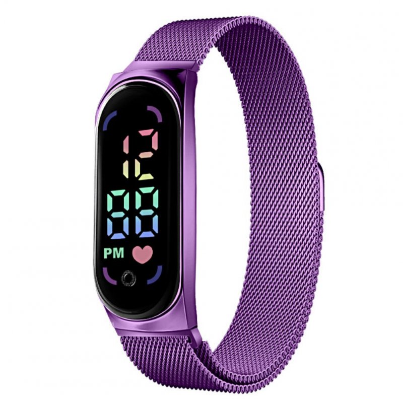 LED Electronic Watch Fashion Touch Screen Waterproof Wristwatch With Magnetic Milanese Band For Men Women Purple