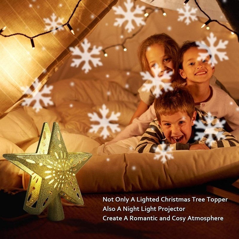 LED Magic Projector Light Rotating 3D Glitter Lighted Star Tree Topper Christmas Decoration Gold Golden blizzard_British plug