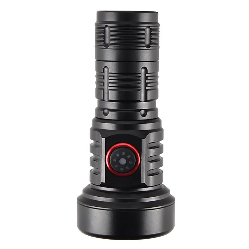 LED Outdoor Flashlight Lightweight Torch Type-C Rechargeable Aluminum Alloy Lamp Waterproof Lantern White Red Light High Lumens Flashlight For Home Outdoor Camping Fishing black