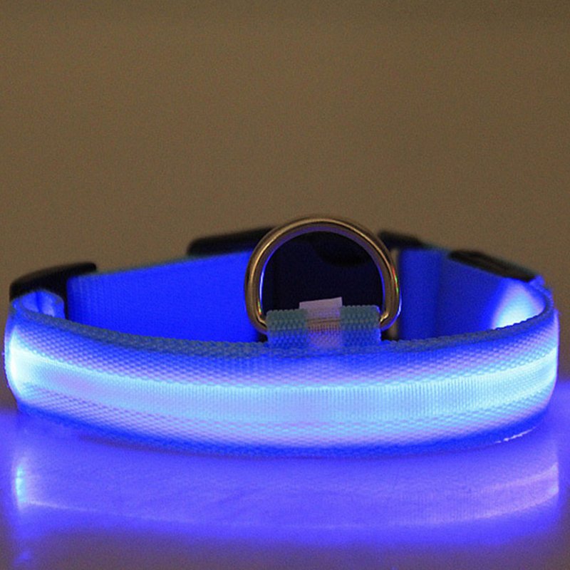 LED Pet Cat Dog Collar Night Safety Luminous Necklaces for Outdoor Walking blue_XL