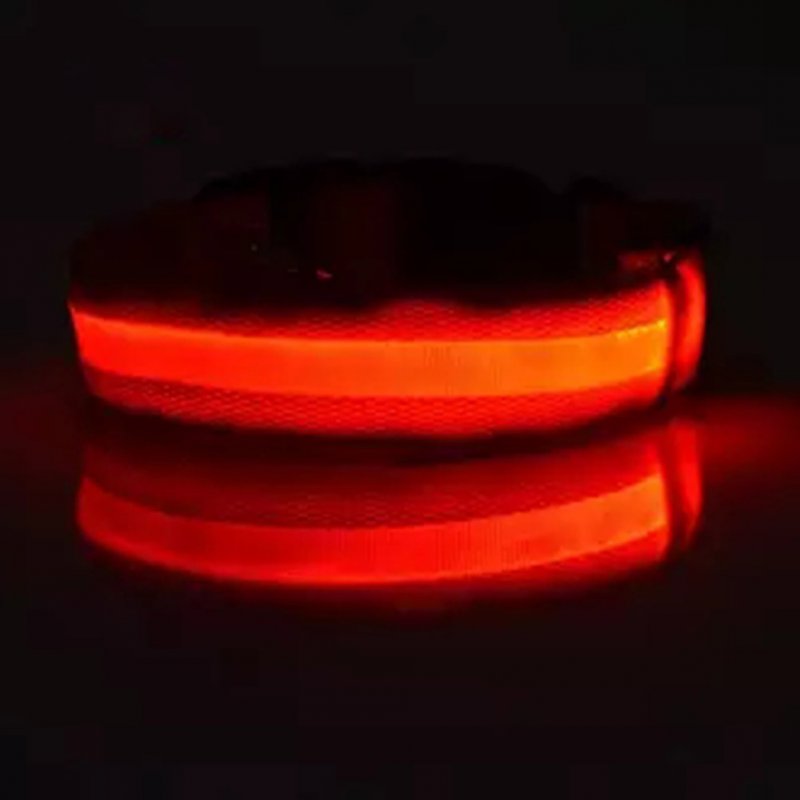 LED Pet Cat Dog Collar Night Safety Luminous Necklaces for Outdoor Walking red_L