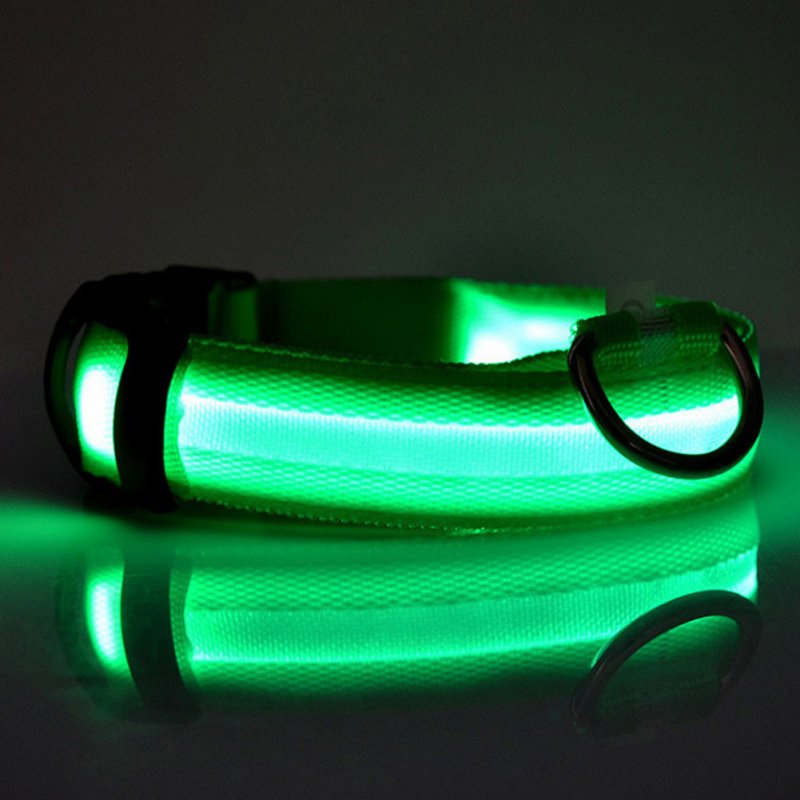 LED Pet Cat Dog Collar Night Safety Luminous Necklaces for Outdoor Walking green_S