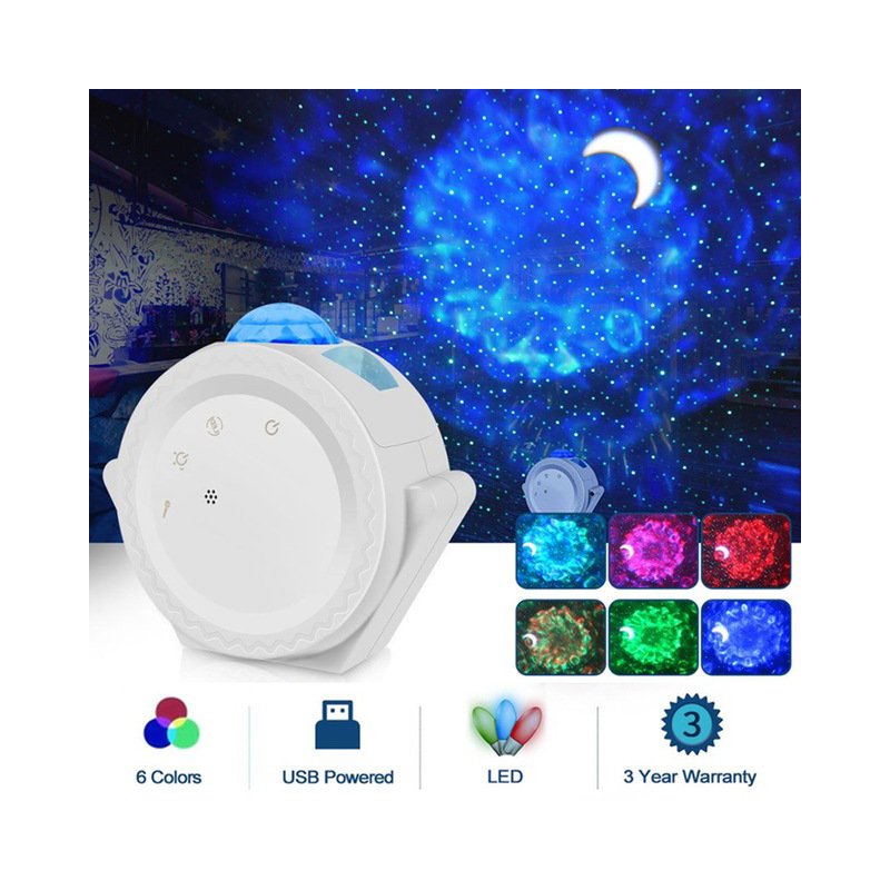 LED Projector Night Light Starry Ocean Wave Projection 6 Colors 360Degree Rotating Lamp for Kids white_Without WiFi