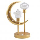 LED Ramadan Moon Star Table Lamp Battery Operated Hollow Out Light Frame Dual Head Night Light For Bedroom Living Room Christmas Decor Warm White