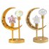 LED Ramadan Moon Star Table Lamp Battery Operated Hollow Out Light Frame Dual Head Night Light For Bedroom Living Room Christmas Decor Warm White