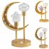 LED Ramadan Moon Star Table Lamp Battery Operated Hollow Out Light Frame Dual Head Night Light For Bedroom Living Room Christmas Decor Warm White