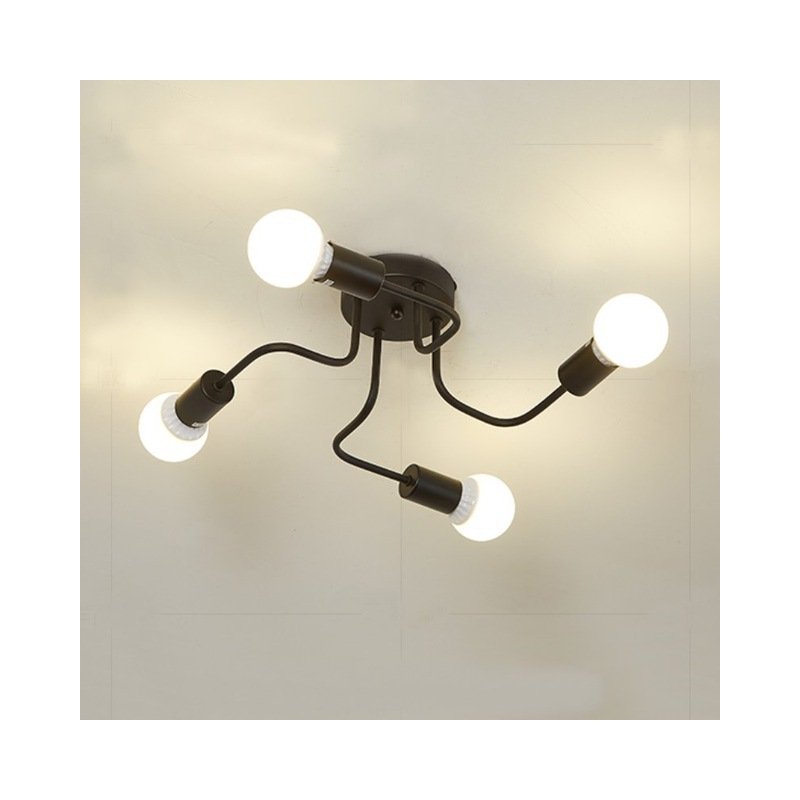 LED Retro Wrought Iron Ceiling Light 4 Heads Lamp for Home Restaurant Dinning Cafe Bar Room Decor black_Warm white light with light source