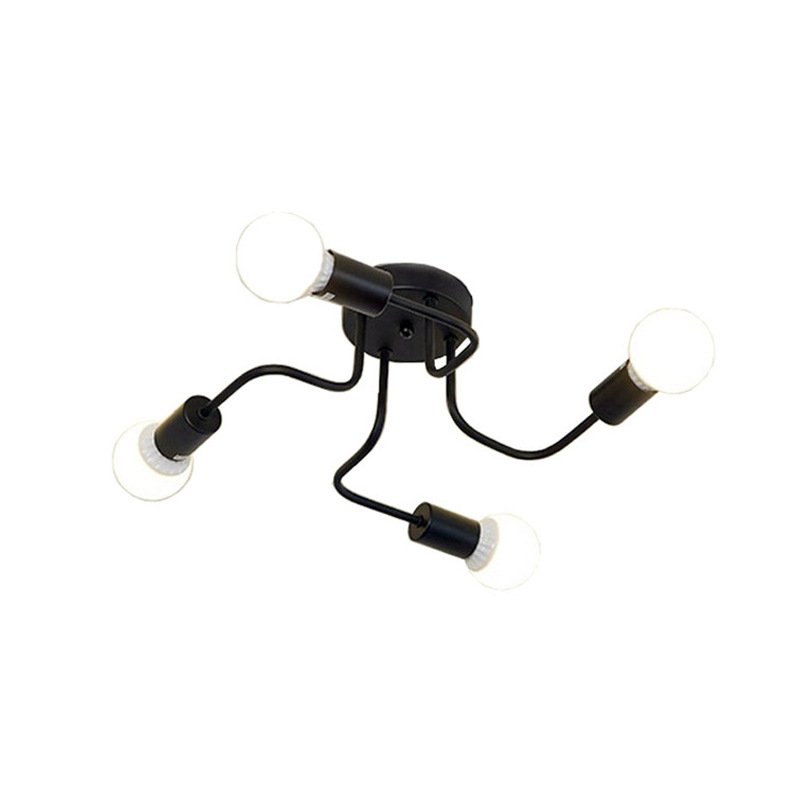 LED Retro Wrought Iron Ceiling Light 4 Heads Lamp for Home Restaurant Dinning Cafe Bar Room Decor black_White light with light source