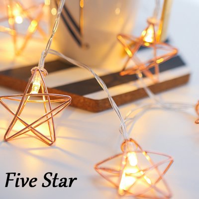 Led Rose Gold Color Five Pointed Star Shape String Light For Balcony Room Decor