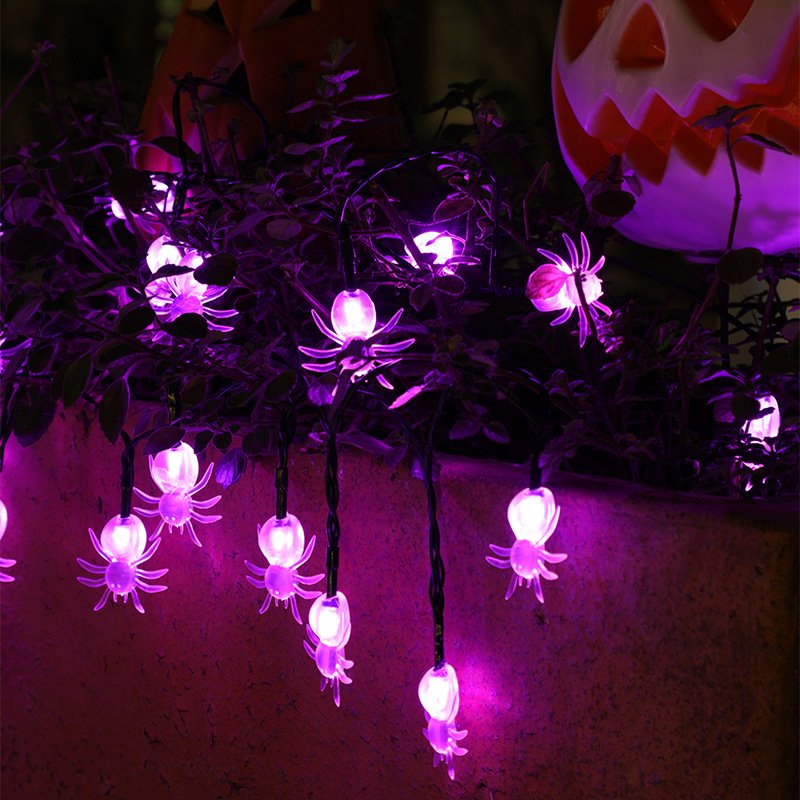 LED Solar String Light Purple Spider Light for Halloween Party Garden Home Yard Decorations Transparent spider
