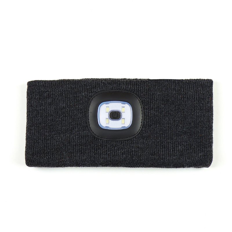 LED Sports Headband With Light, USB Rechargeable LED Headlamp Sweat-absorbing Knitted Headband For Outdoor Running Camping Fishing Hiking, Gifts For Men Women black gray
