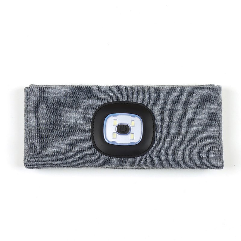 LED Sports Headband With Light, USB Rechargeable LED Headlamp Sweat-absorbing Knitted Headband For Outdoor Running Camping Fishing Hiking, Gifts For Men Women grey