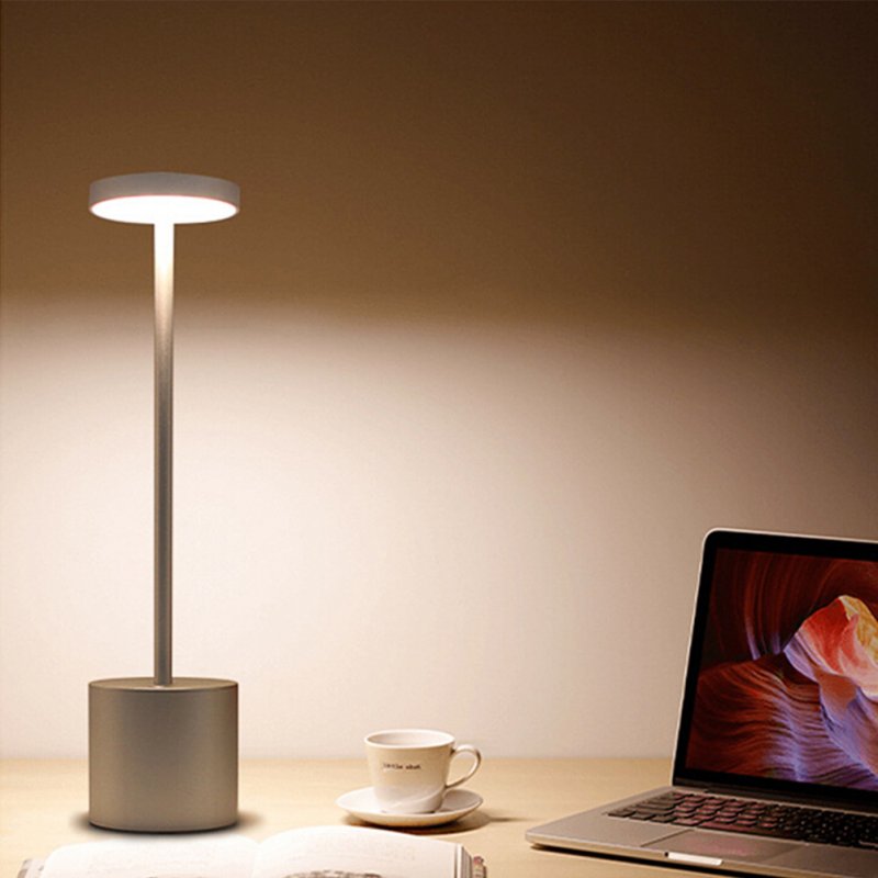 LED USB Rechargeable Table Light Stylish Night Light with 2-mode Eye-Protect Lamp Gift  Sliver shell Warm white light