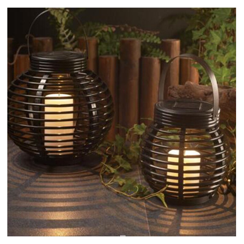 Wholesale LED Waterproof Round Solar Powered Candle Lantern Rattan