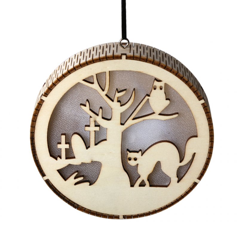 LED Wooden Hollow Light Round Shape Hanging Pendant Holiday Party Decorative Night Light JM01490