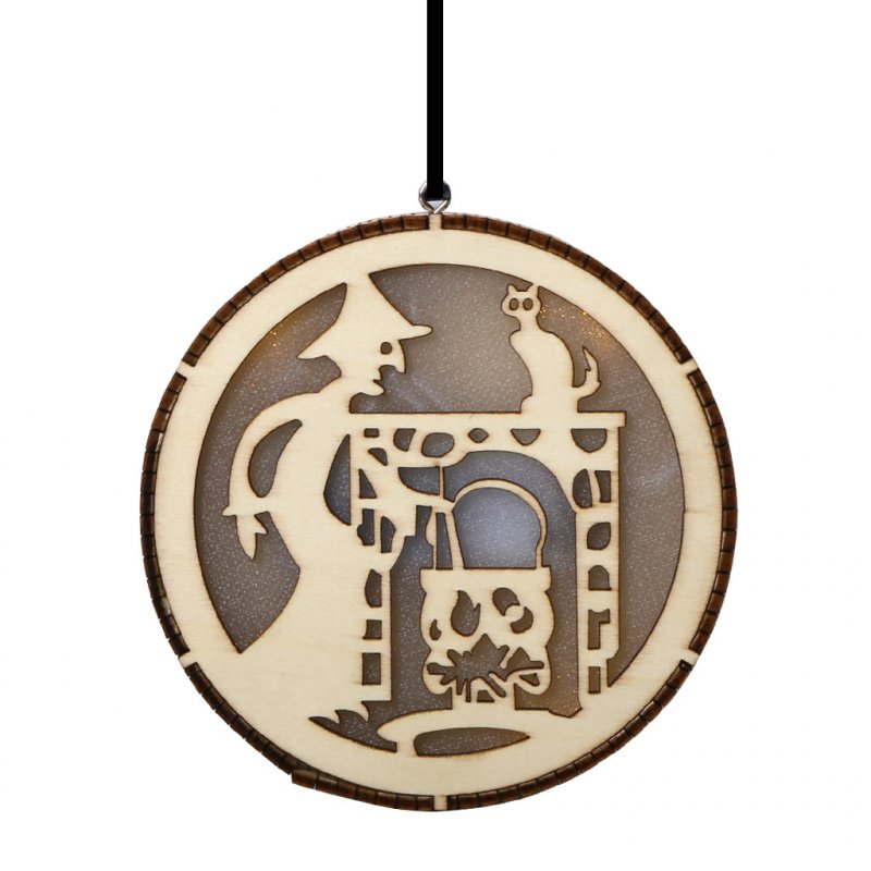 LED Wooden Hollow Light Round Shape Hanging Pendant Holiday Party Decorative Night Light JM01495