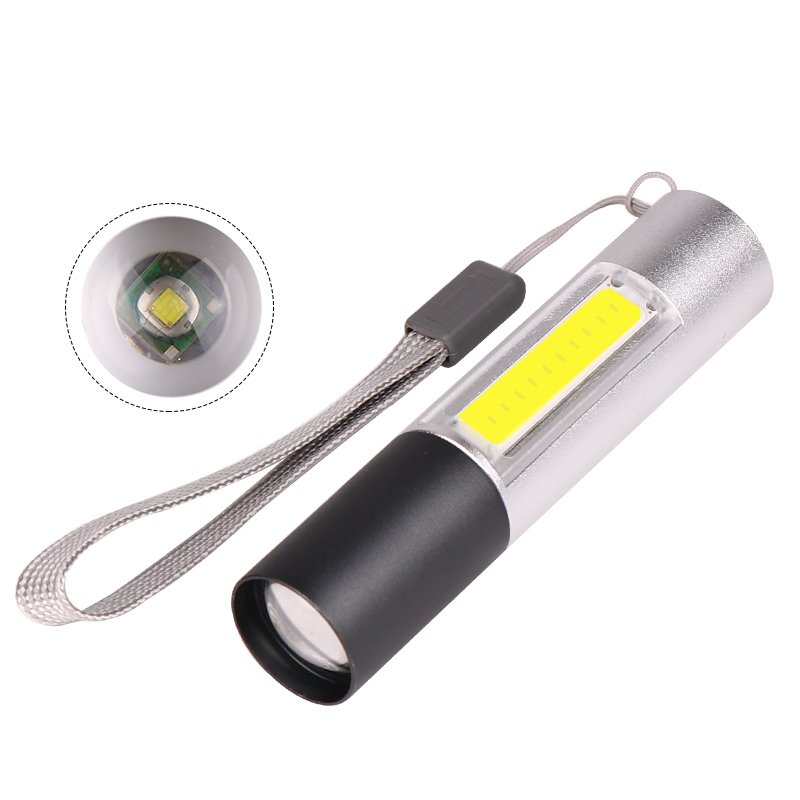 LED XPE+ COB Mini USB Rechargeable Flashlight with Hanging Rope Gray_Model 1463-COB