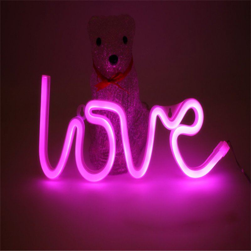 LOVE Letters Shape LED Light Wall Hanging Neon Light for Festival Party Wedding Decor Pink_Battery Package