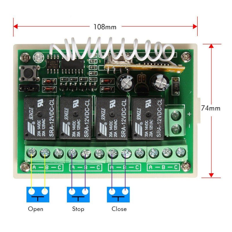 12V 4CH Channel 433Mhz Wireless Remote Control Switch Integrated Circuit with 2 Transmitter DIY Replace Parts Tool Kits 