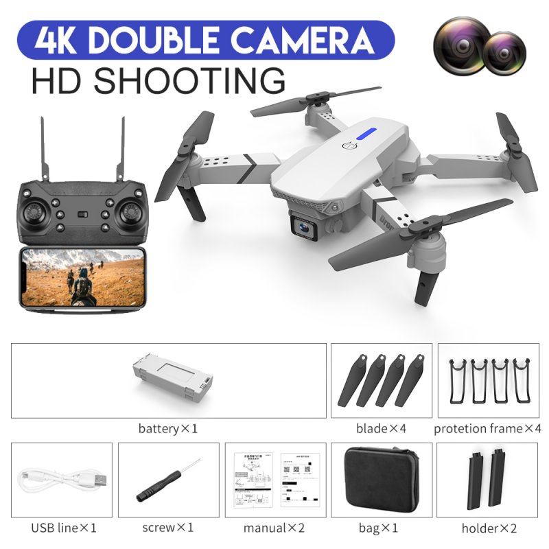 LS-E525 Drone 4k RC Drone Quadcopter Foldable Toys Drone with Camera HD 4K WIFi FPV Drones One Click Back Mini Drone Dual lens 4K storage package white