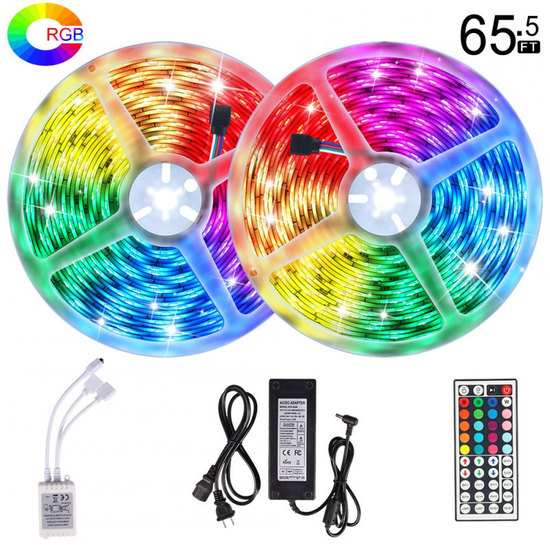 LUNSY IP65 Waterproof LED Strip Lights Kit, 65.5ft(20M) 5050 SMD RGB Flexible LED Tape Lights with 44Key Wireless RF Remote Controller for Under Cabinet Lighting Bedroom, Living Room, etc