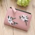 Ladies Mini Folding Purse Embroidered Flower Pattern Zipper Wallet Card Holder Light pink