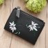 Ladies Mini Folding Purse Embroidered Flower Pattern Zipper Wallet Card Holder gray