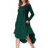 Lady Long Sleeve Irregular Dress Crew Neck Solid Color Over Size Dress with Pockets Dark green 4XL