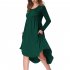 Lady Long Sleeve Irregular Dress Crew Neck Solid Color Over Size Dress with Pockets Dark green 3XL