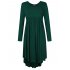 Lady Long Sleeve Irregular Dress Crew Neck Solid Color Over Size Dress with Pockets Dark green 2XL