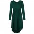 Lady Long Sleeve Irregular Dress Crew Neck Solid Color Over Size Dress with Pockets Dark green 3XL