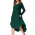 Lady Long Sleeve Irregular Dress Crew Neck Solid Color Over Size Dress with Pockets Dark green XL