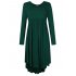 Lady Long Sleeve Irregular Dress Crew Neck Solid Color Over Size Dress with Pockets Dark green XL