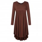 Lady Long Sleeve Irregular Dress Crew Neck Solid Color Over Size Dress with Pockets coffee_2XL