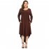 Lady Long Sleeve Irregular Dress Crew Neck Solid Color Over Size Dress with Pockets coffee 3XL